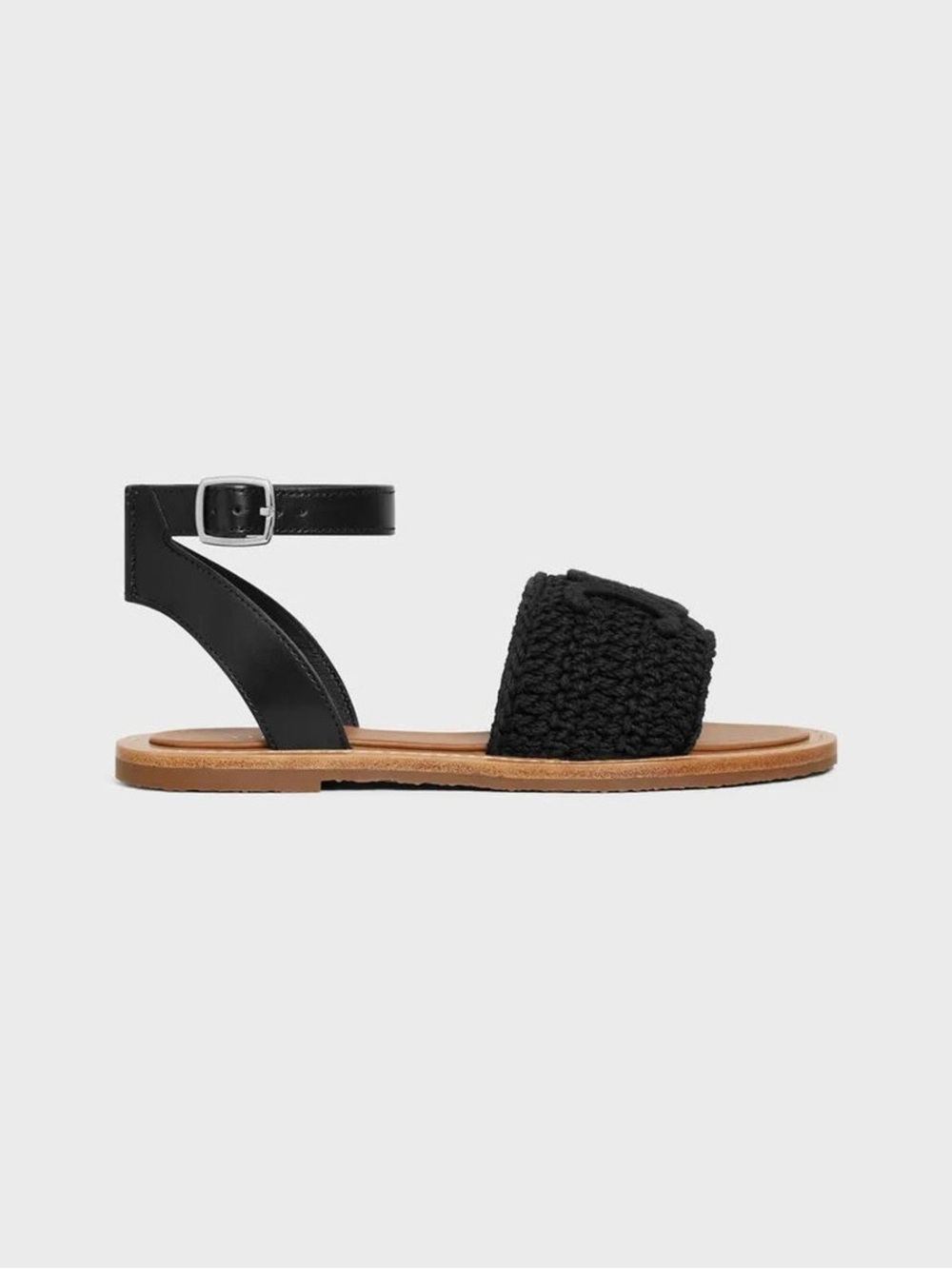 Celine Triomohe Knitted Black Woven Strap Ankle Sandals, 37